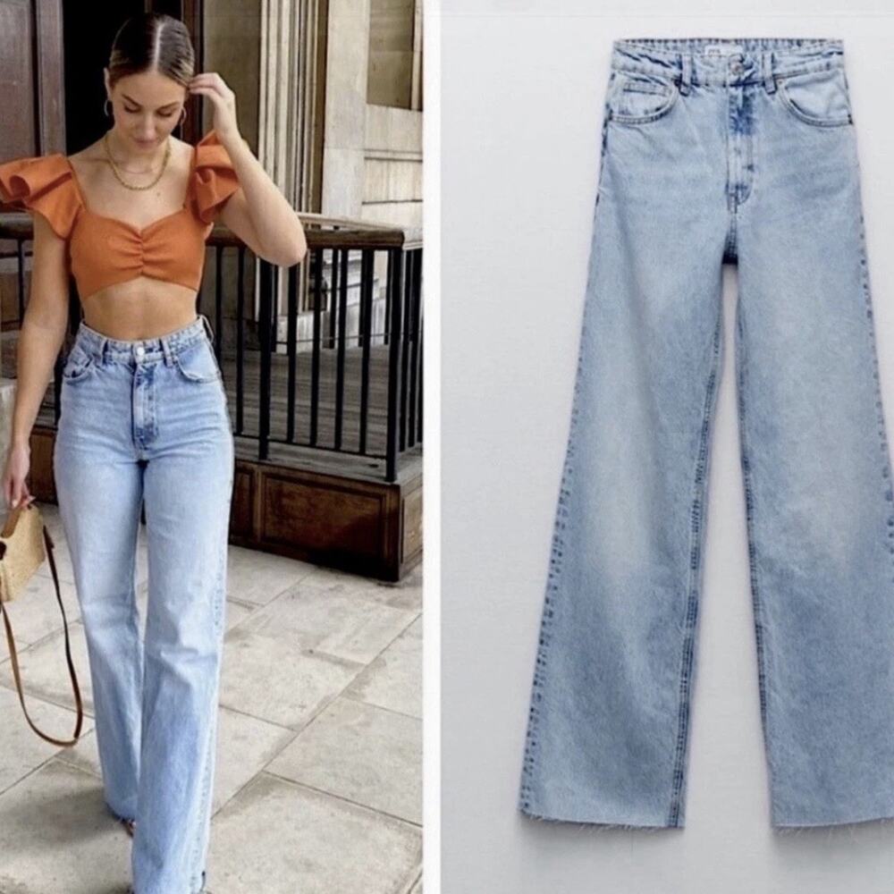 Zara Jeans Size US 2 High Rise Wide Leg Light Wash Y2K Inspired Classic
